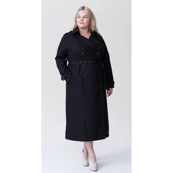 NWT Universal Standard Black Long Tirsa Trench Coat Belted 6-8 (2XS)